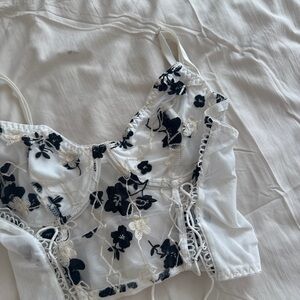 Floral Embroidered Mesh Crop Top